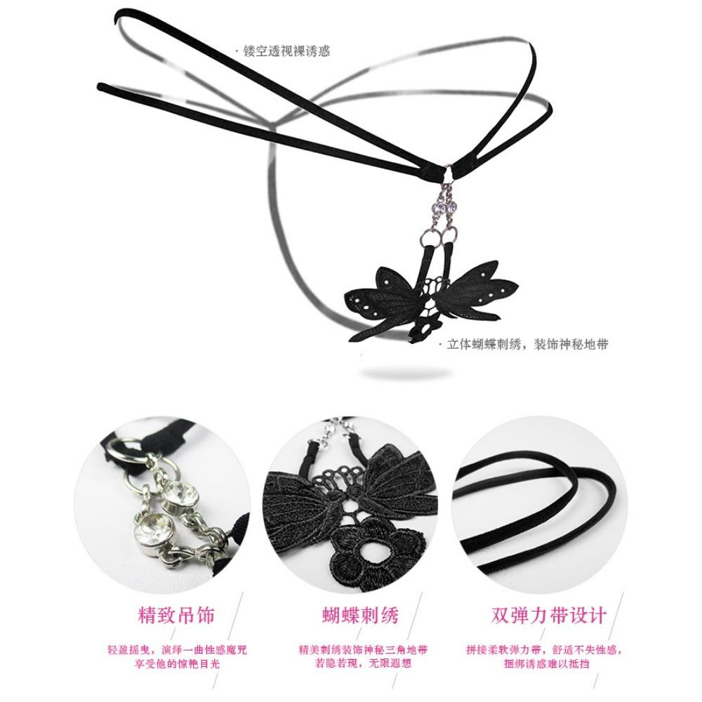 Hot Perspective Young Woman Women's Thong Sexy Embroidery Low Waist Metal Buckle Seduction Panties Sexy T-pants 2171