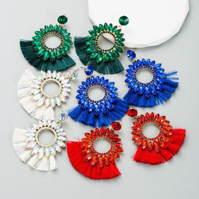 Women Creative Geometric Round Shape Drop Earrings Colorfull Tassels Crystal Alloy Eardrops Sweat Color