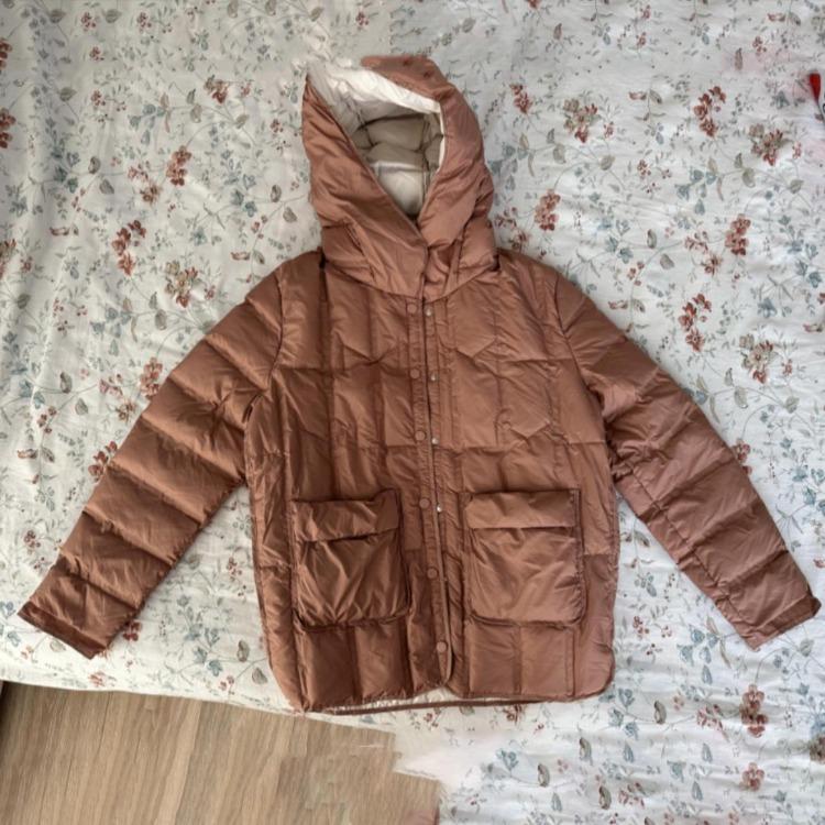 Women's Duck Down Jacket Light White Short Hooded Loose Straight Tube Coat Single Breasted Autumn Winter