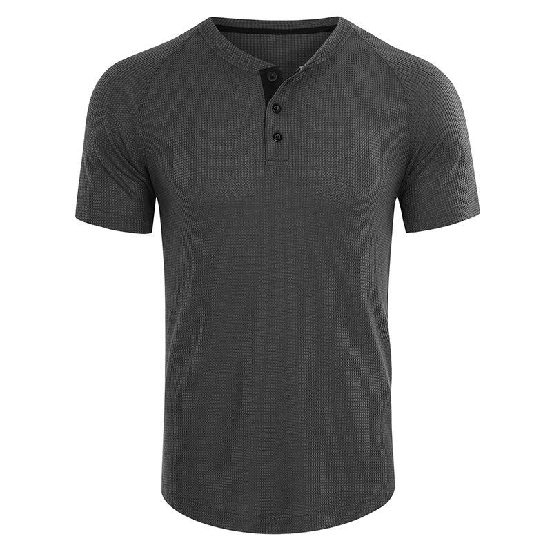 

Men s Summer Casual Crew Neck Waffle Henley Shirts Short Sleeve T-Shirts Basic Solid Workout Button Tops Athletic Breathable Tee Shirts for Male S