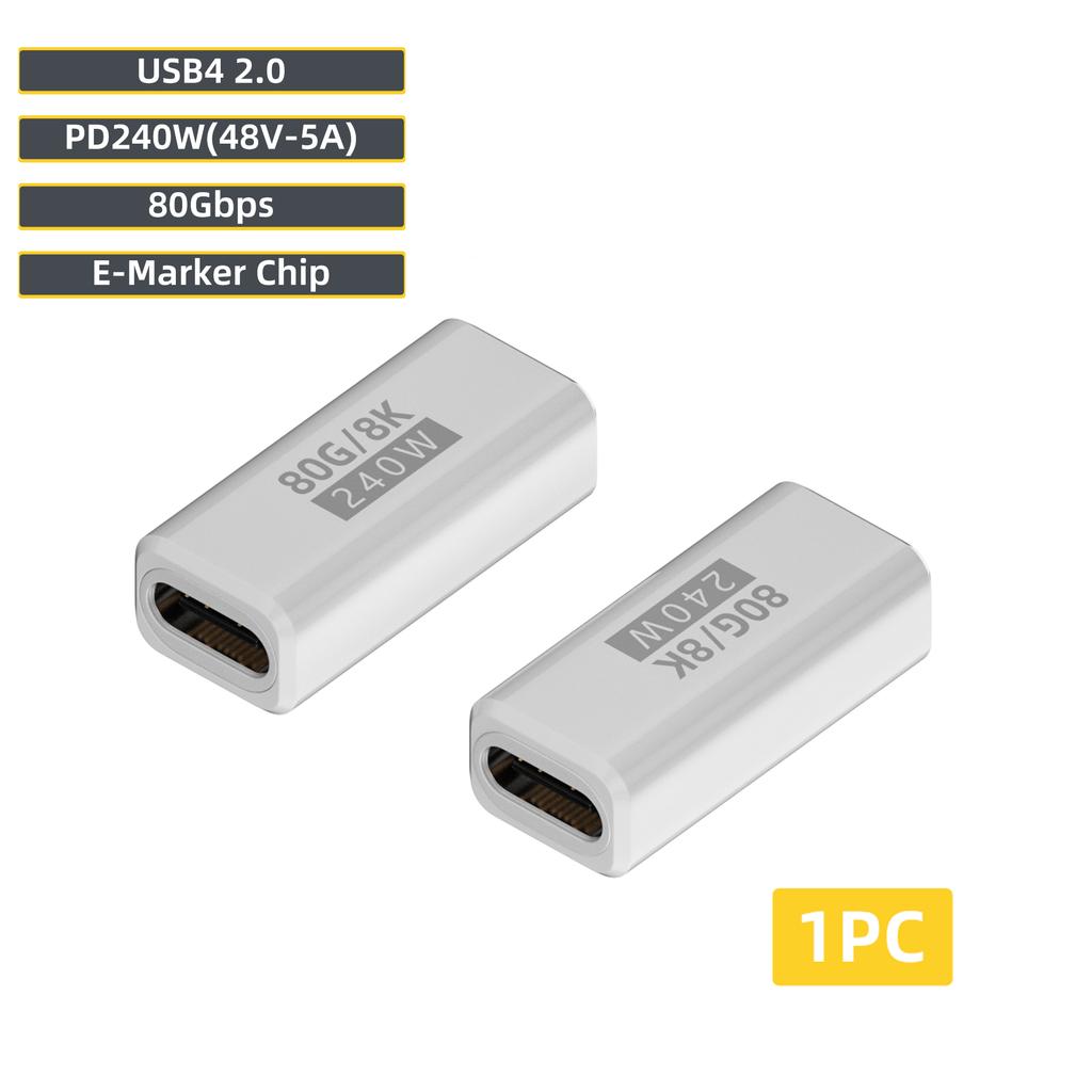 USB4 V2 90 Degree Type C Angle Adapter 80Gbps Thunderbolt 5 4 3 Elbow Adapter 240W USB-C Cable Connector 40Gbps for MacBook Air