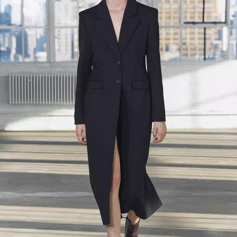 Autumn and Winter New Women Clothes Western Style Black All-Matching Slim Fit Lapel Long Sleeve Large Overcoat Outerwear 9698633