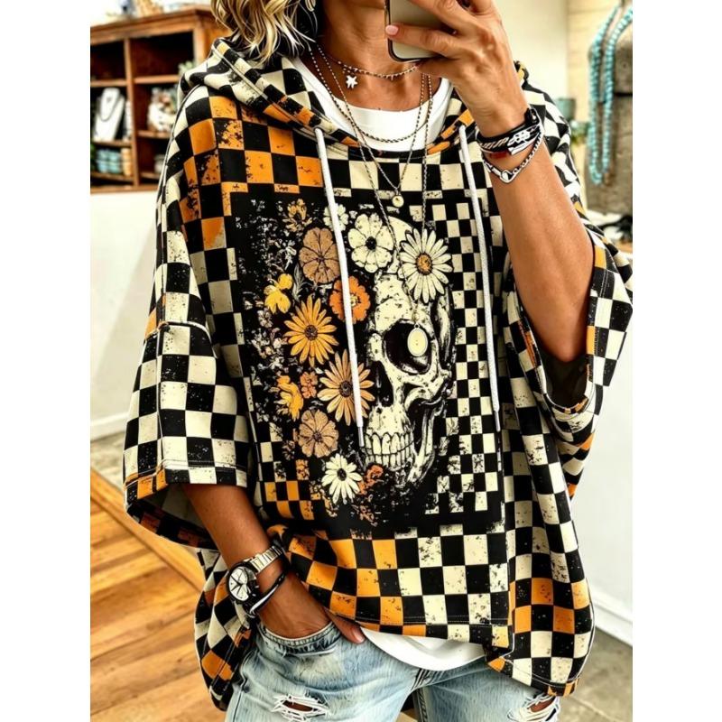 Women's Plus-Size Hooded Sweatshirt, Elegant Comfortable Simple Pattern Print,Fashionable and Versatile