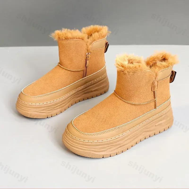 New 2025 Winter Plush Platform Snow Boots Women Side Zipper Non Slip Warm Cotton Shoes Woman Comfort Thick Bottom Ankle Boots