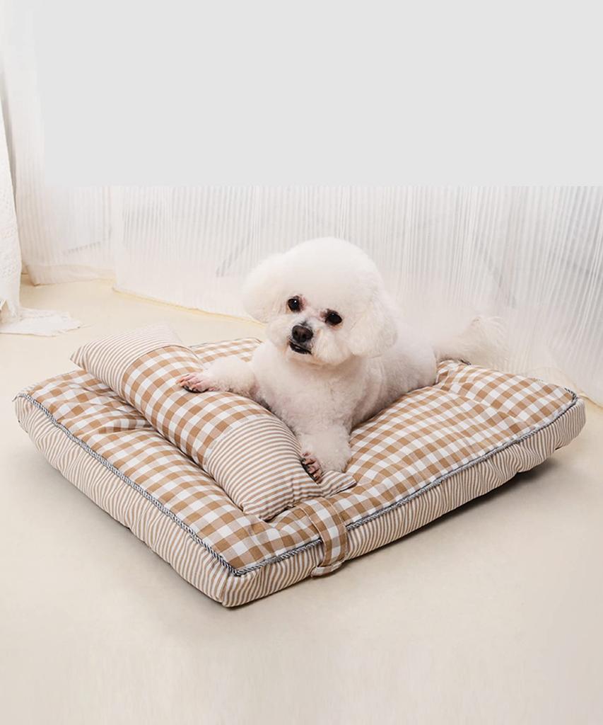 Pet Fluffy Square All Pet Pet Includes Pet Bed with Removable Pillow Bed, Bed, Dog, Cat, Shape, Pet, Seasons, Sofa, Cushion, Pillow, (M, Beige)