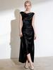 Haute Couture French Satin Draped Neck Resort Wedding Evening Gown for Women