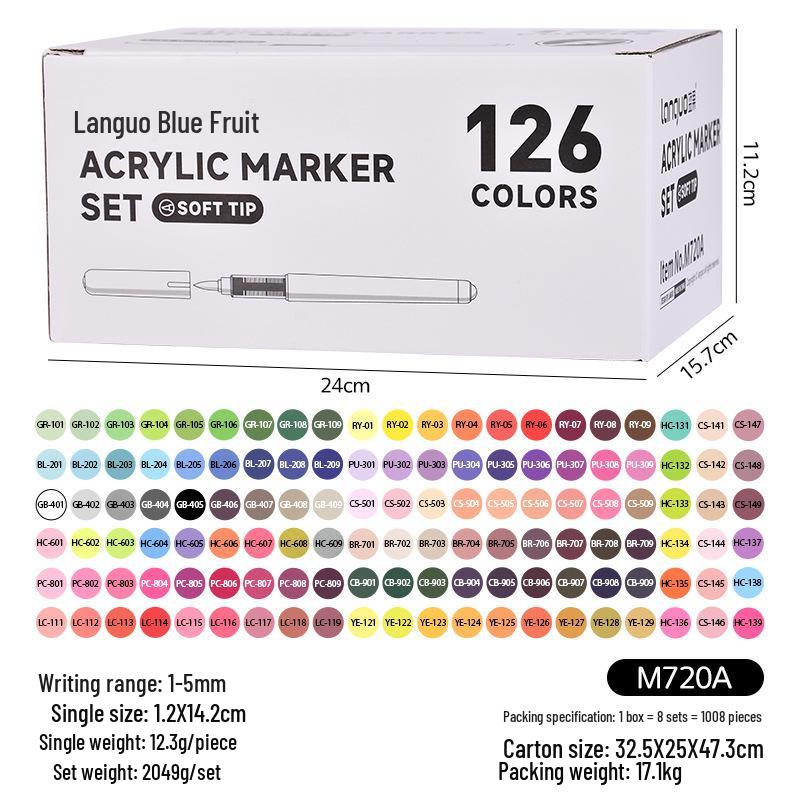 Lan Guo 288-Color Soft Tip Liquid Acrylic Markers Gift Box for Students & Children - Stackable Watercolor Pens