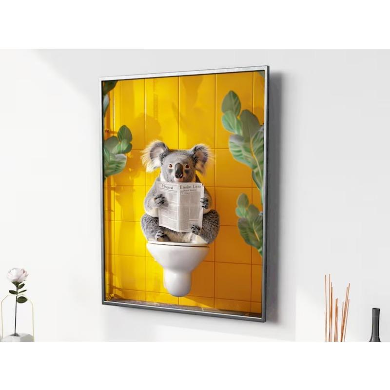 Trendy Bathroom Cat Pooping Reading In The Toilet Animal Canvas Painting Wall Art Print Bathroom Home WC Decor