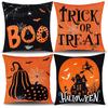 Square Sofa Cushion Protectors Halloween Ghost Cover, Retro Pumpkin Throw Pillow Case, 18x18 Covers Inch Washable Cover for Couch Bed Decor Breathable