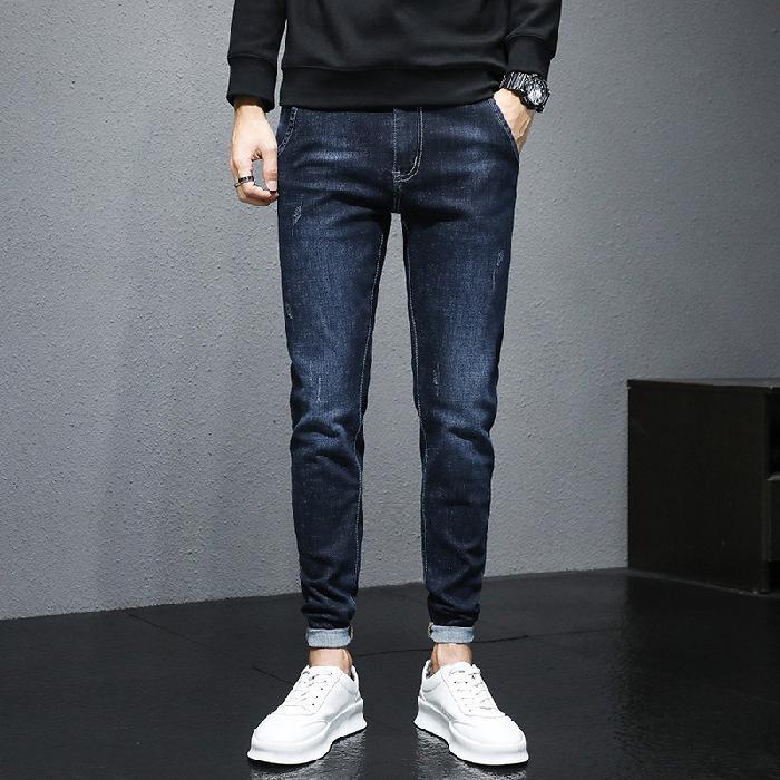 

2024 Новые джинсы для мужчин на осень и зиму, облегающие, эластичные, повседневные, универсальные брюки для мужчин 38 синий