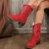Fashion Women's Loose Leather Long Embroidered Western Cowboy Boots Women's Autumn Pointed Toe Thick Heel High Knee Boots