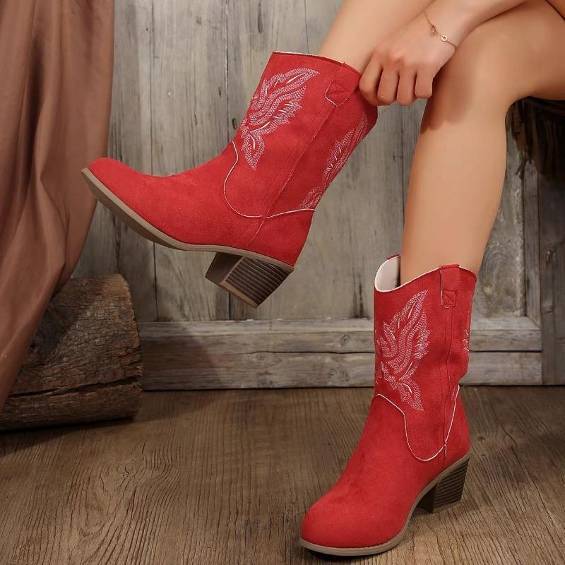 Модные женские свободные кожаные длинные вышитые ковбойские сапоги в стиле вестерн — фото 3