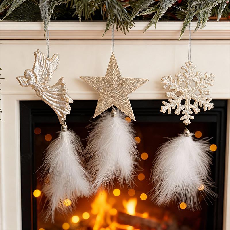 1PC Acrylic Christmas Christmas Elements Christmas Tree Pendant Decoration Atmosphere Gift Feather Decoration Holiday