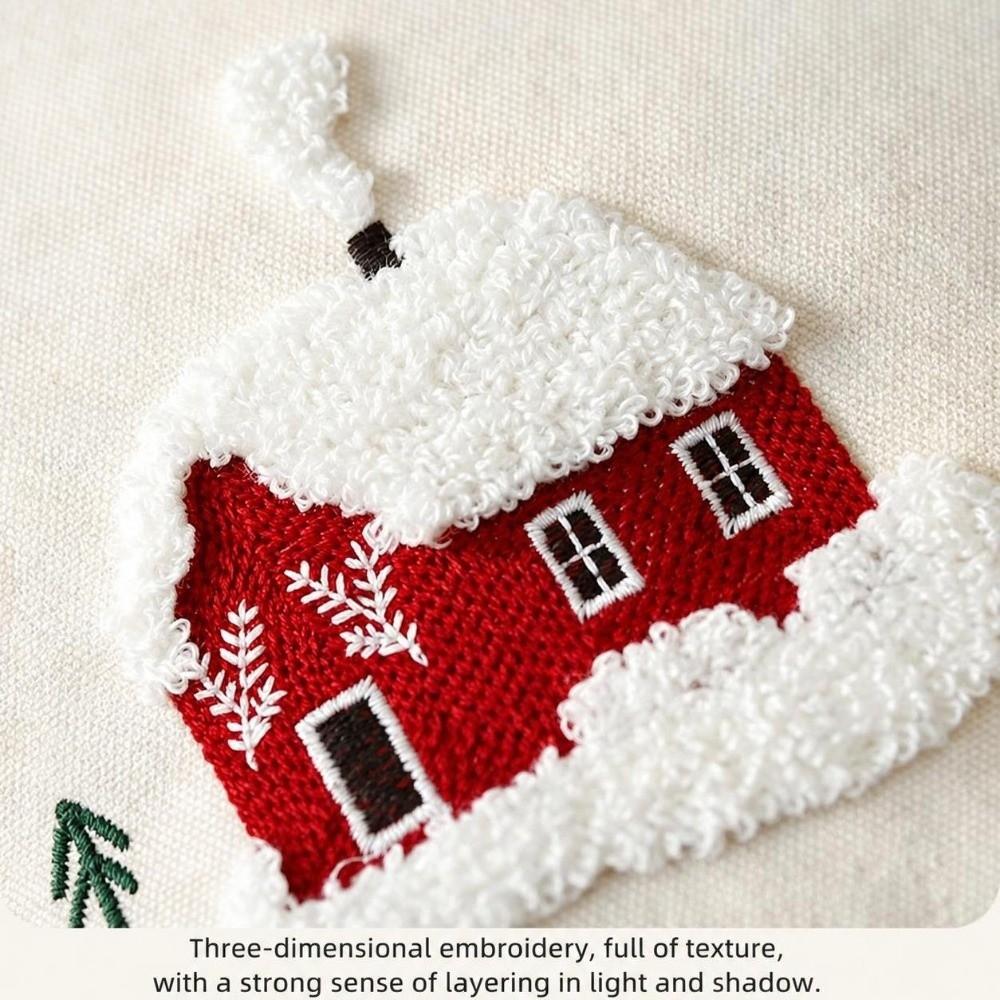 Christmas Pattern Tufted Throw Pillow Cover Canvas Throw Pillowcase Cushion Cover  Farmhouse Style
