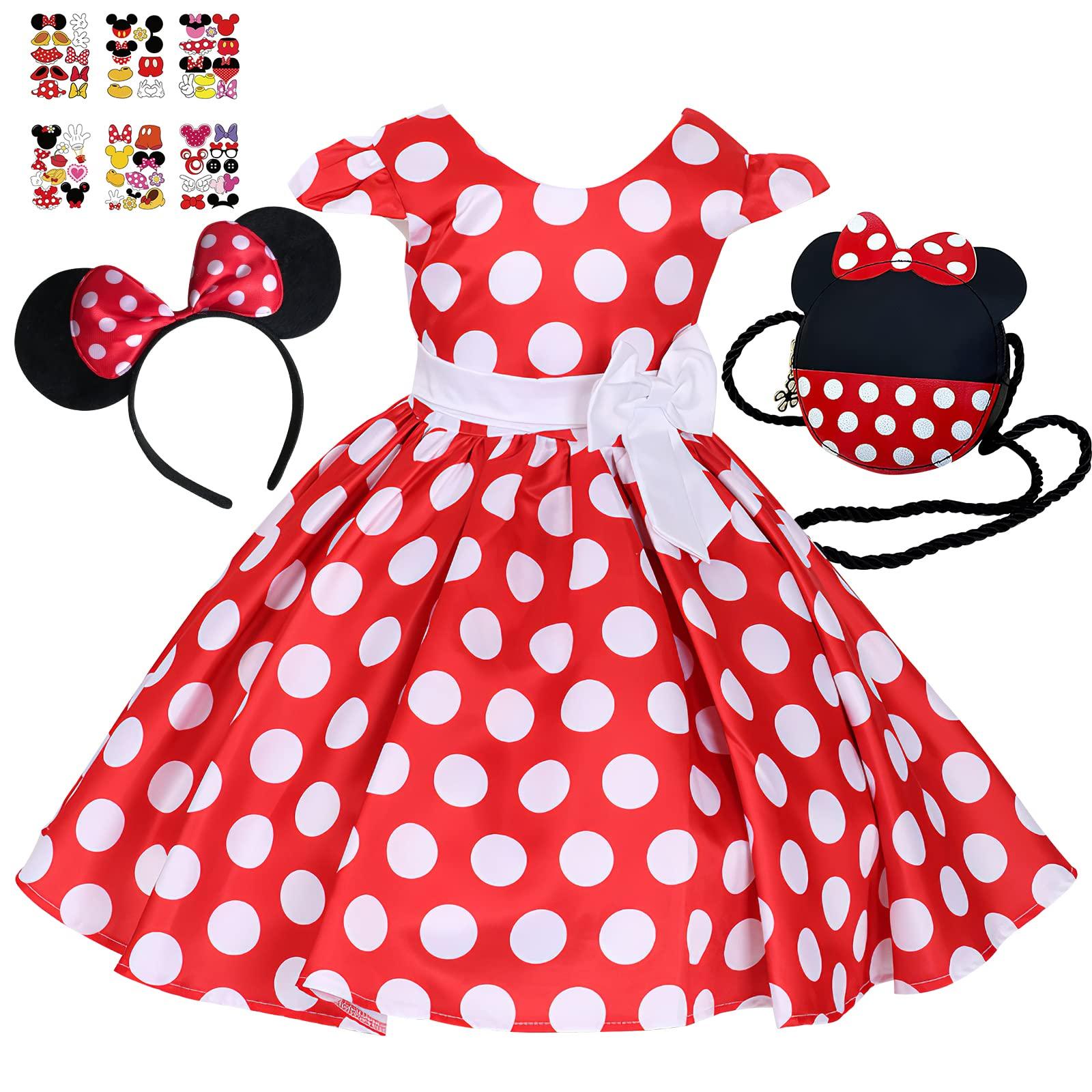 

TUAHOUS Disney Minnie Mouse Costume, Mickey Mouse Costume for Kids, Halloween and Christmas, Cute Polka Dot Skirt, 4-Piece Set (140cm)