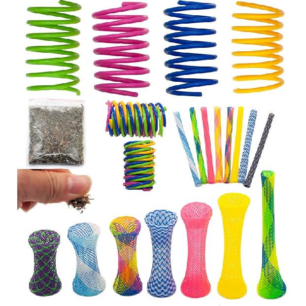 Fashion s Talk 49PCS Cat Spring Toy for Kitten Catnip Bag Mesh Tubes Spring Cat Toy Bulk for Indoor Cats Kitty cat spring toy+Catnip+mes
