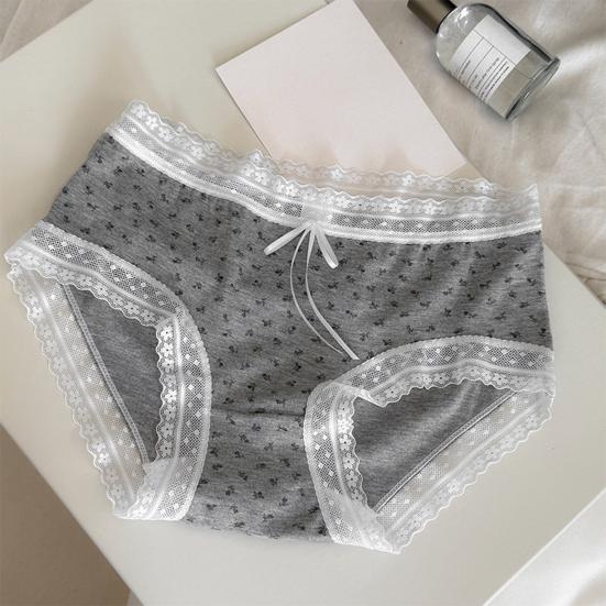 Damunderkläder i bomull med spetskant och blommigt tryck, sömlösa hipster-trosor, mjuka, söta, andningsbara trosor