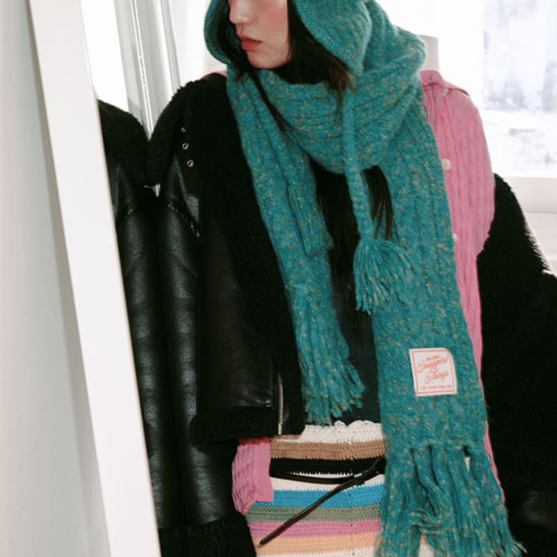 Écharpe Tricot Câbles la Plus Douce [Bleu Mousse]