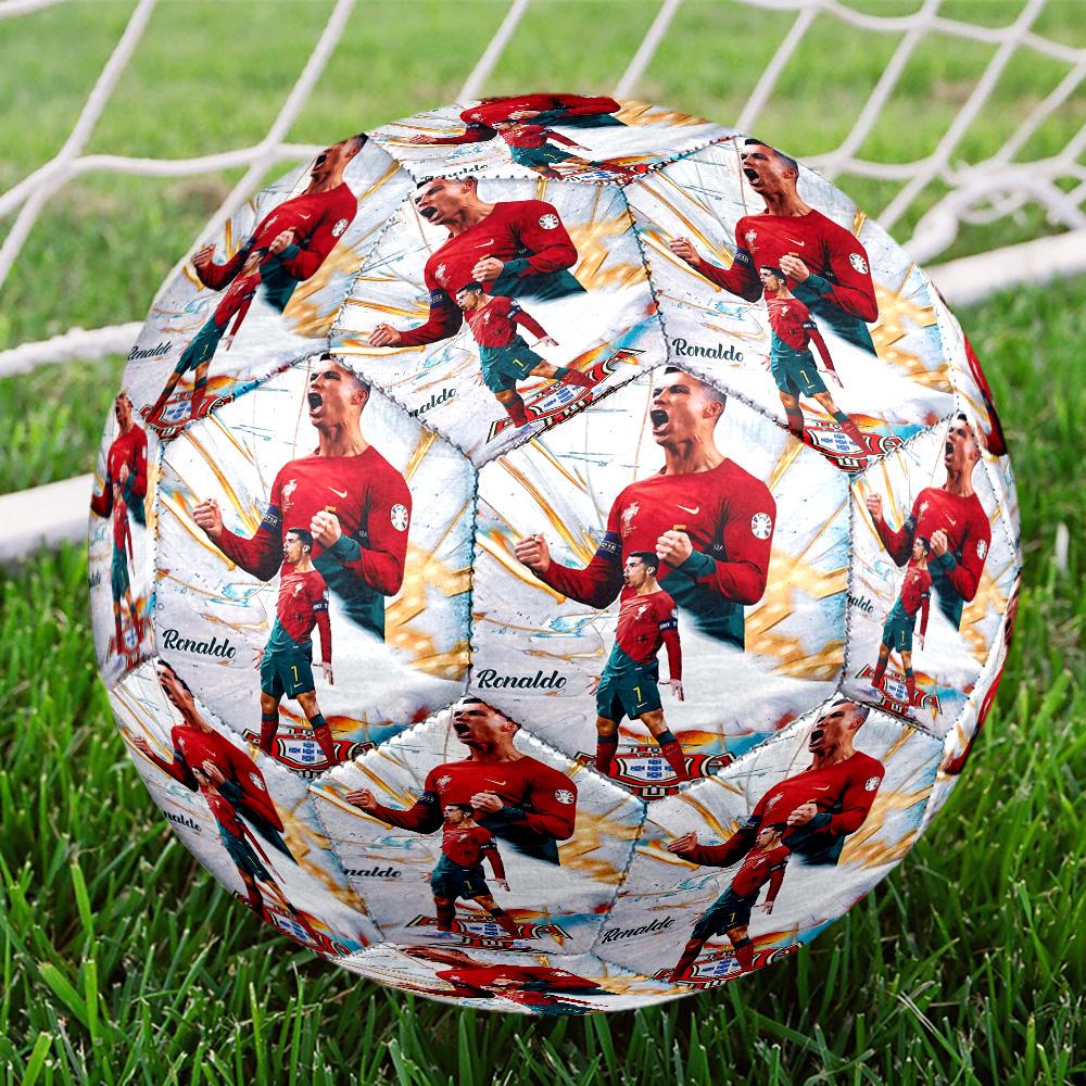 1pc Ronaldos Celebration Moment Size 5 Indoor Soccer Ball Colorful Machine Stitched PVC Competition Ready Durable High-Bounce. Q7062 Size 5