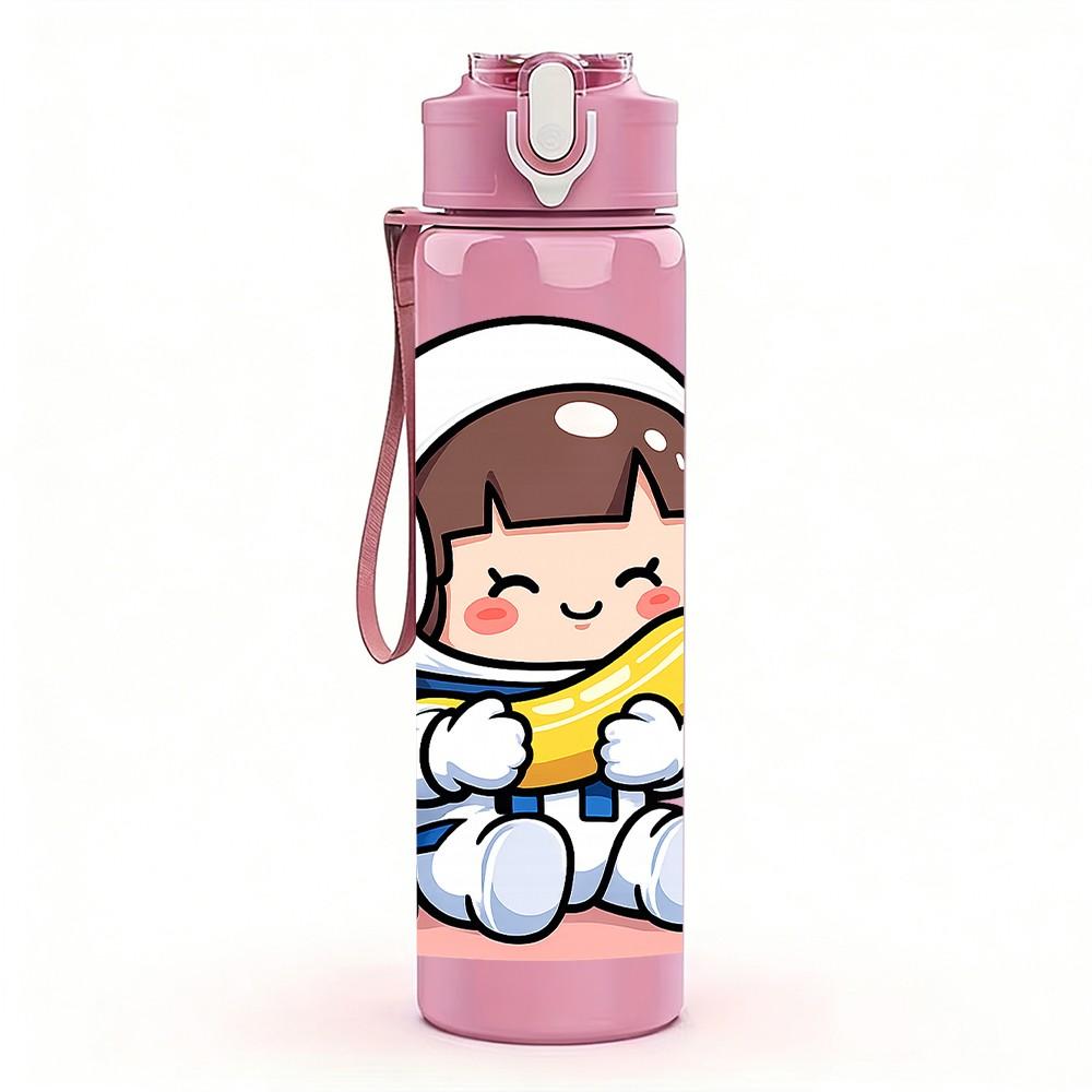 1PC Space Suit Little Astronaut 750ml Color Plastic Sports Water Bottle Leakproof Flip Straw Lid Suitable for Sports Office Home Use