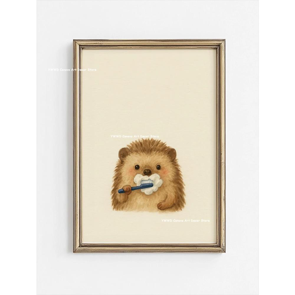 Cute Animal Bubble Bath Wall Art Cute Bathroom Animal Poster Kids Funny Toilet Paper Canvas Print for Nursery Home Decor Gifts
