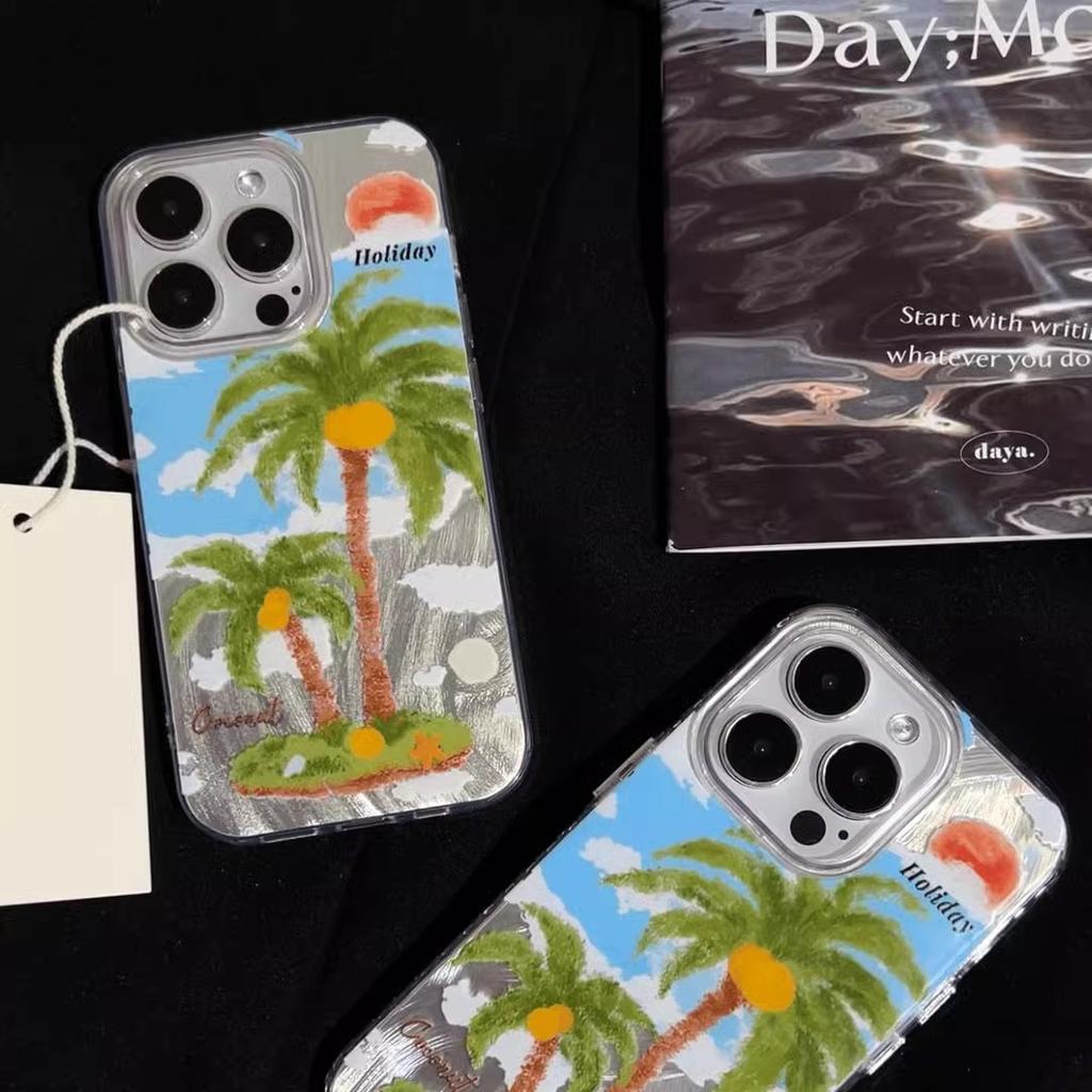 Creative Coconut Tree Applicable iPhone15PRO Mobile Phone Case 14 Apple 13 Feather Yarn 12 Hard 11 Explosive 16 Couple x New