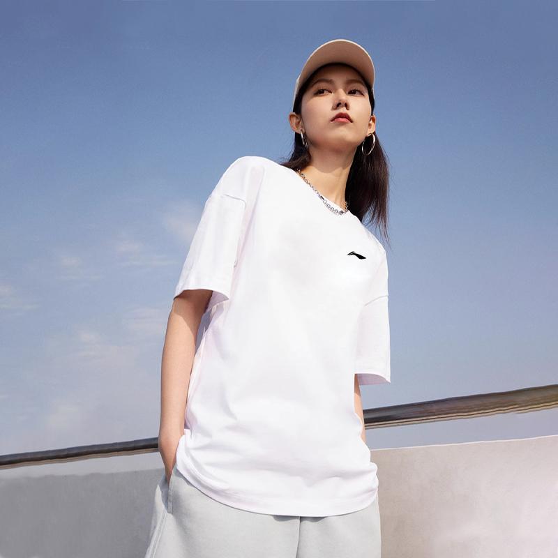 Li-Ning Solid Color Quick-Dry Breathable Round Neck Short Sleeve T-Shirt Women Tops White YTSU154-1