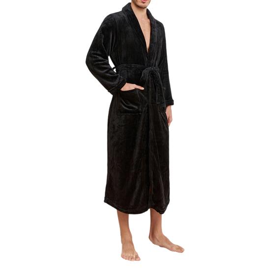 Men Winter Nightgown Thick Flannel Warm Tight Waist with Lace Up Belt Solid