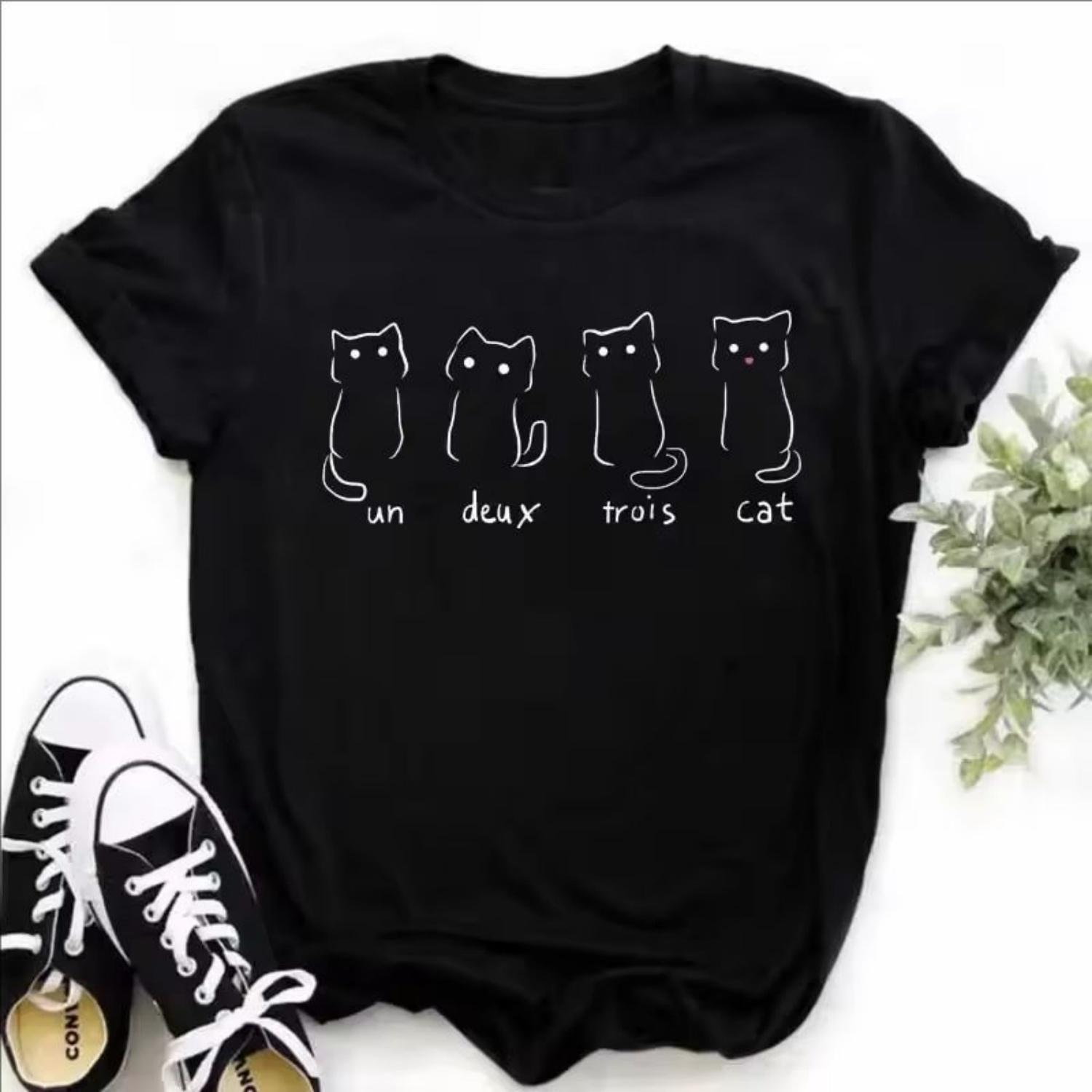 

Maycaur Kawaii Cats Print Летняя милая женская футболка Смешная мультяшная футболка Женская футболка Ullzang 90-х годов Модная корейская футболка в стиле топ S чёрный