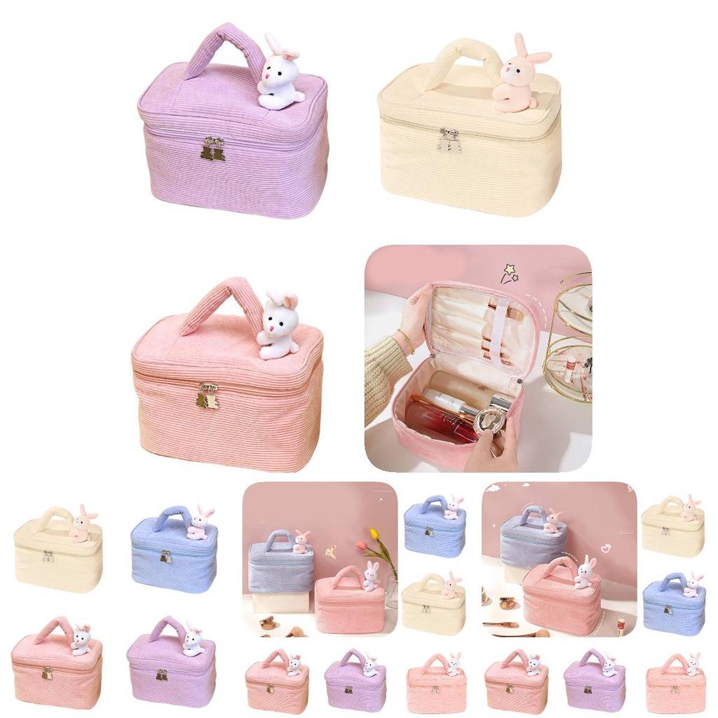 Portable Plush Toiletry Bag For Women With Multiple Compartments And Easy-to-use Dual Zipper