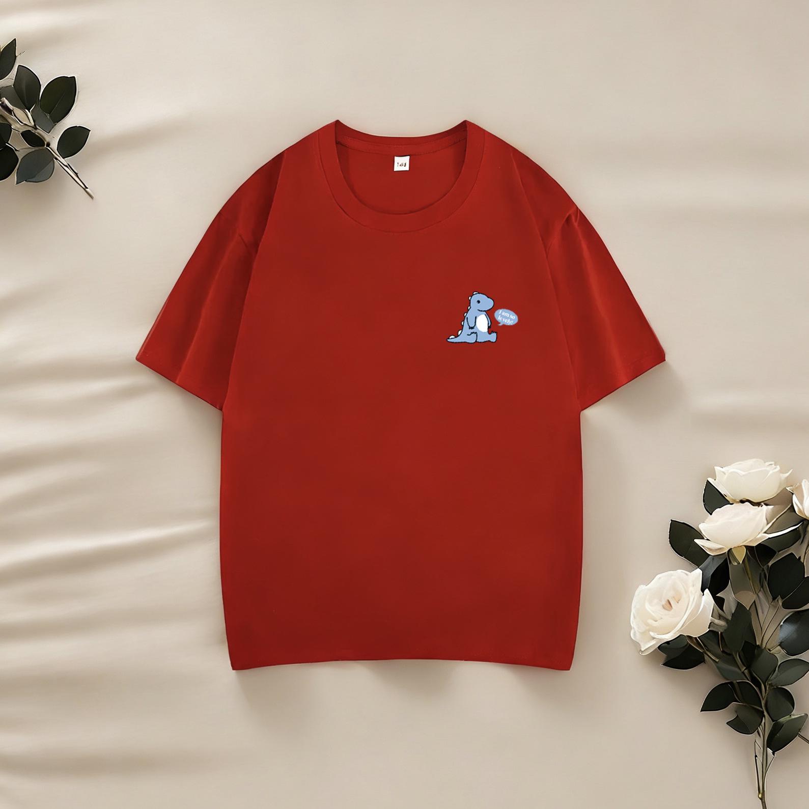Children s 220g Combed Cotton Short Sleeve T-shirt - Trendy Cartoon Print for Boys & Girls 140 cm