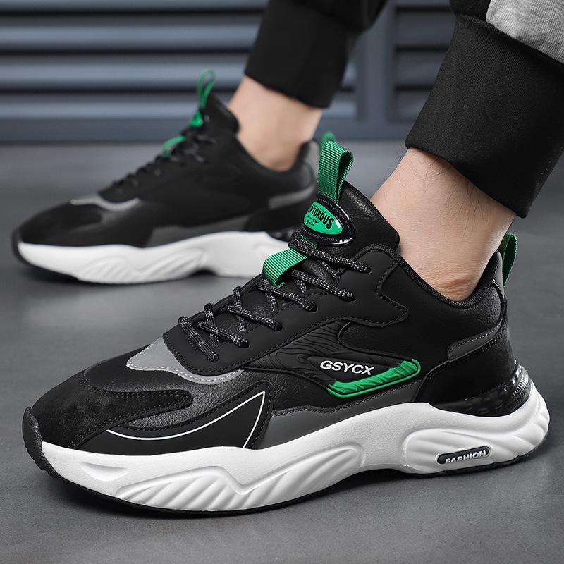 Men's Shoes 2024 New Autumn Mesh Breathable Non-slip Running Sneakers Thick-soled Heightening Black Versatile Dad Shoes