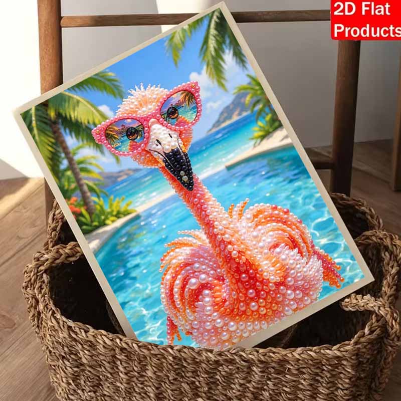 Pearl Painting 5D DIY Flamingo Tropical Summer Decorative Painting. Cute Birthday Gift. Handmade Art Painting
