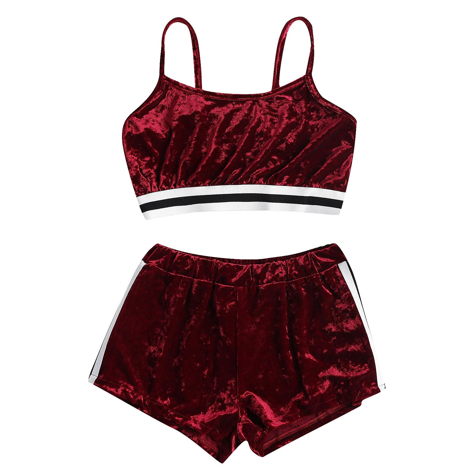 

(SU)Женские сексуальные пижамы на бретельках для девочек, шорты, комплект, бархатные подтяжки + шорты M красный