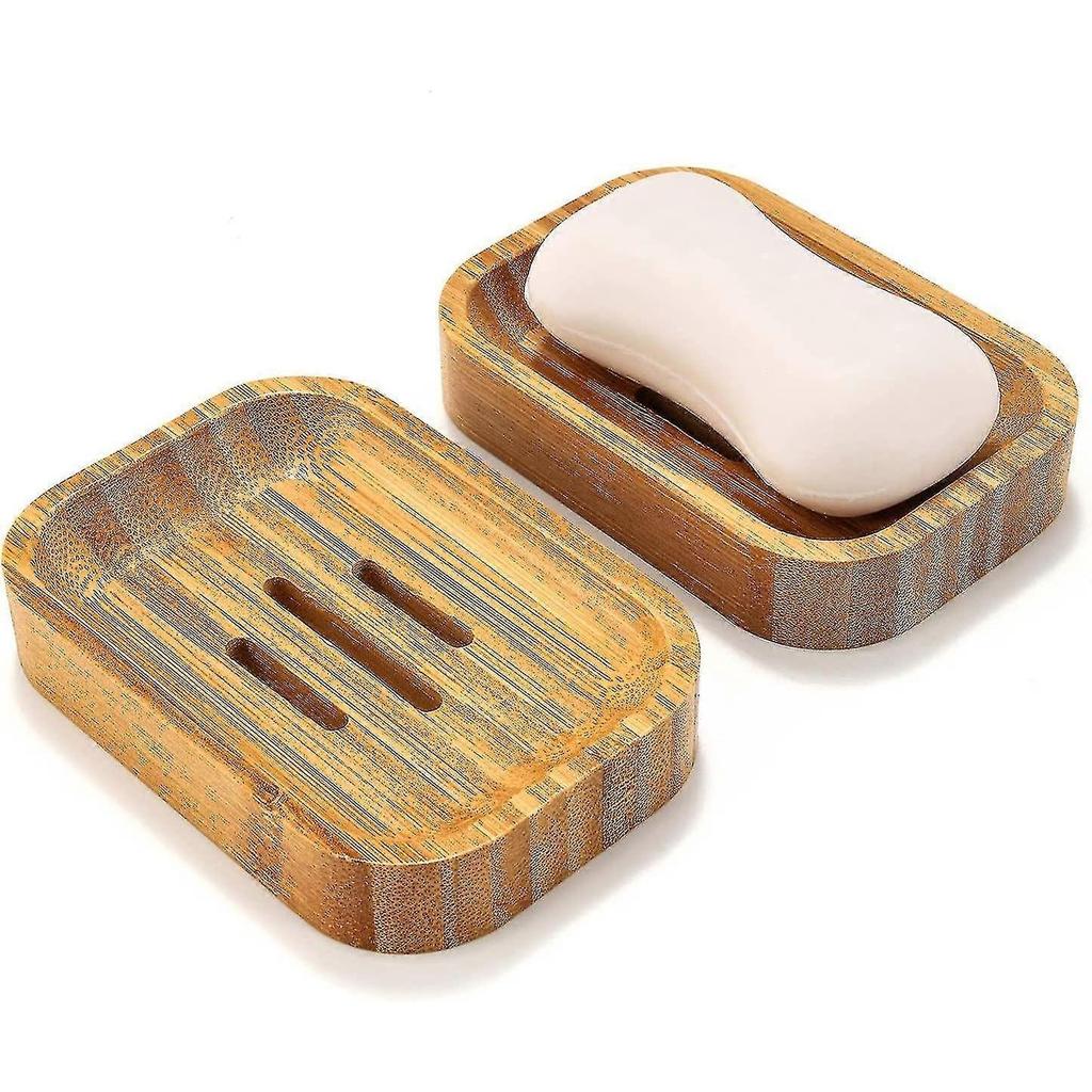Set Of 2 Natural Wood Bamboo Soap Dish For Heilwiy Bathroom Kitchen Sponges Storage