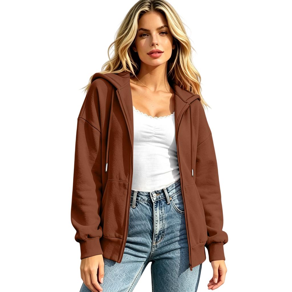 Women's Oversized Zip Up Hoodie Long Sleeve Casual Sweatshirt
