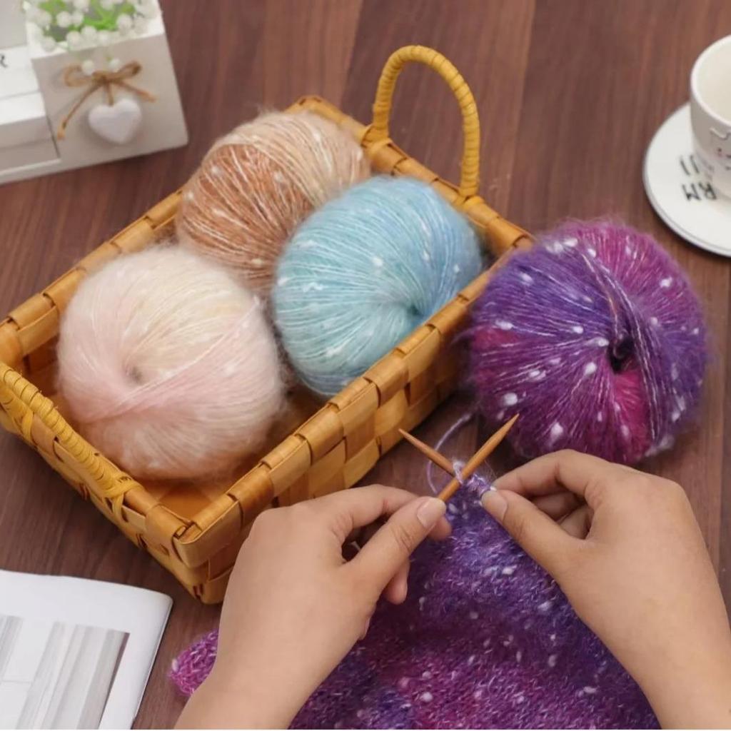 Gradient Rainbow Candy Mohair Yarn Ball: Snowflake Dot, Soft Silk Blend