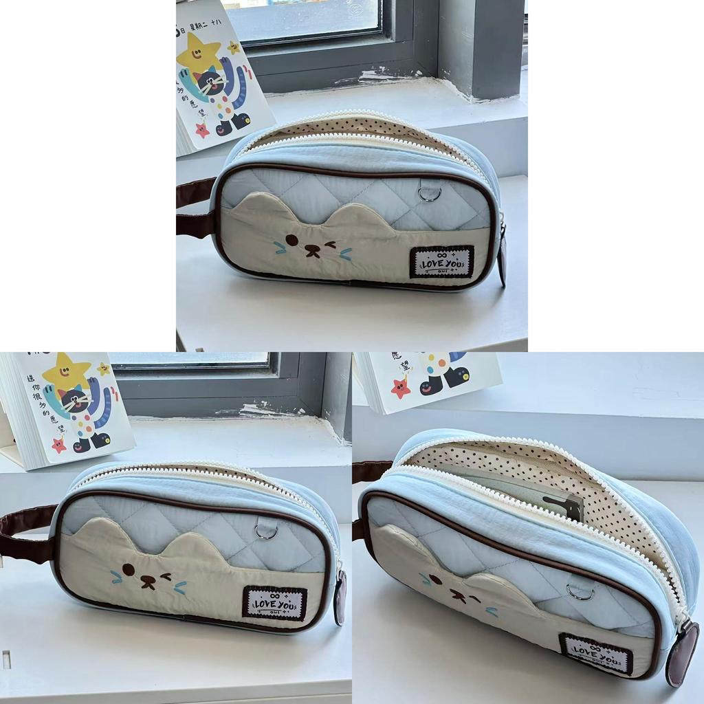 Cute Cat Polyester Pen Organizer With Spacious Storage For School Use