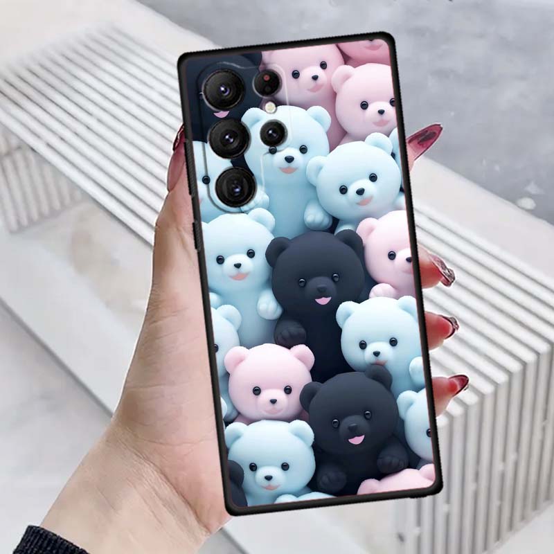 Cartoon Animals Cute Phone Case For Samsung Galaxy S26 S25 S24 S23 S22 S21 S20 Ultra Plus FE 5G Black Soft TPU
