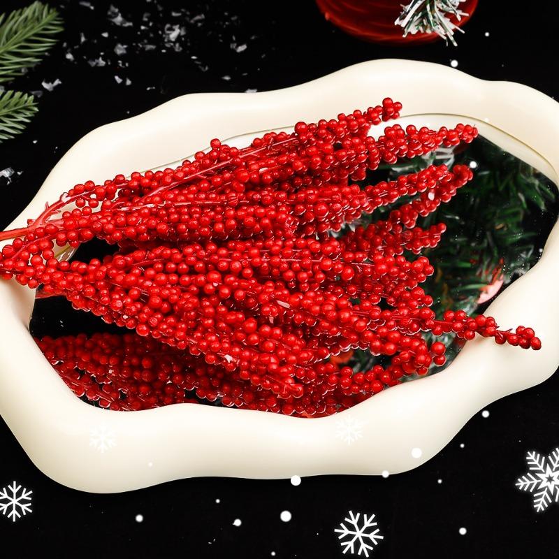 Wholesale Artificial Red Berries Stems Simulation Christmas Holly Berry Branches DIY Wreath Xmas Tree Party Home Table Decors