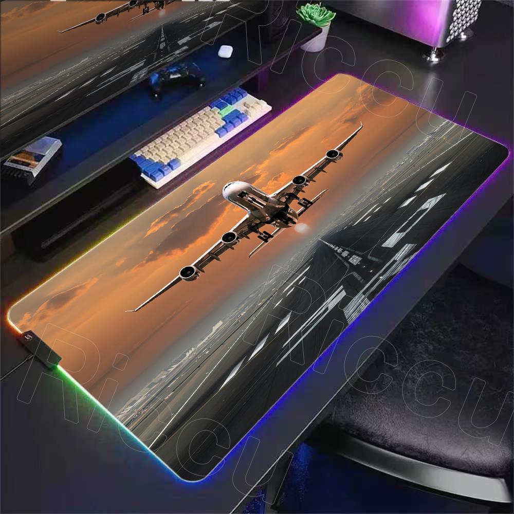 RGB Desk Mat Aviation Theme Mouse Pad Large Rubber Anti-slip Aircraft Dashboard Mousepad Office and Gamr Keyboard Mats Decor Mat