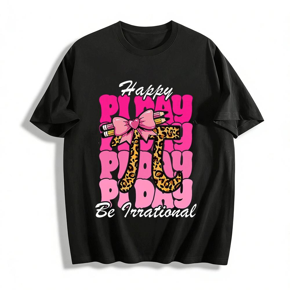 

Happy Pi Day Leopard Print Bow Math Lover Irrational Day Tee Pure cotton T-shirt XXS