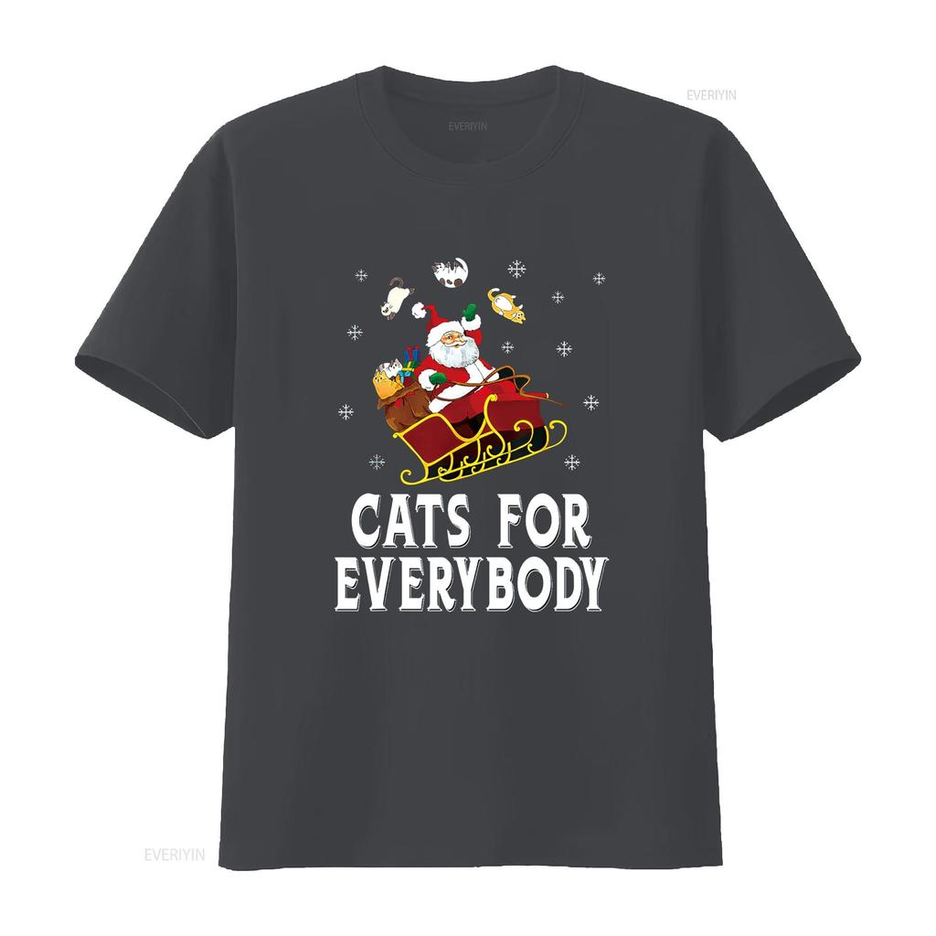 Cats For Everybody Christmas Cat Funny Xmas Women Santa T Shirt Vintage Washed Casual Slightly Homme Stretched Breathable