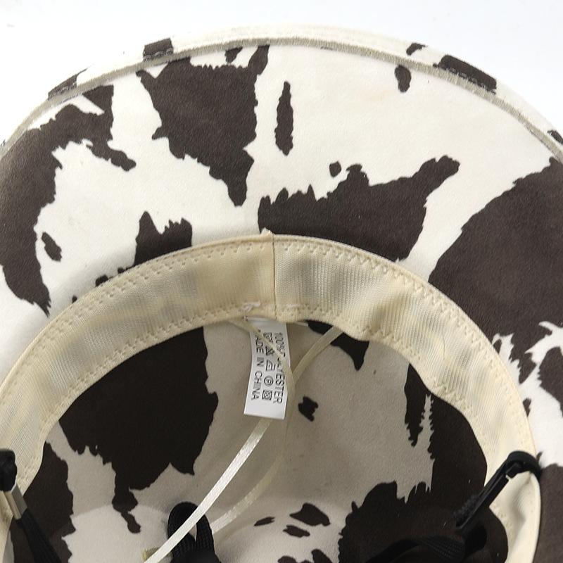 Cow Print Western Cowboy Hat Bull Head Metal Decor Rivet Leather Band Wide Brim Party Fedora Hat