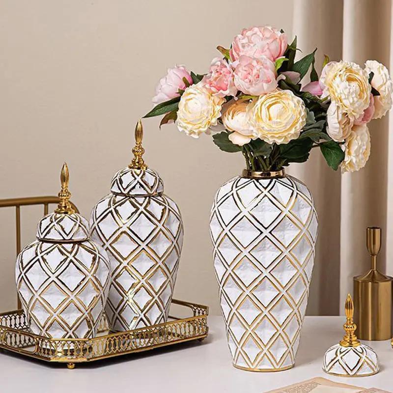 electroplated ceramic vase decor Luxury General storage tank tall universal jar Living room dining table home decor ornaments