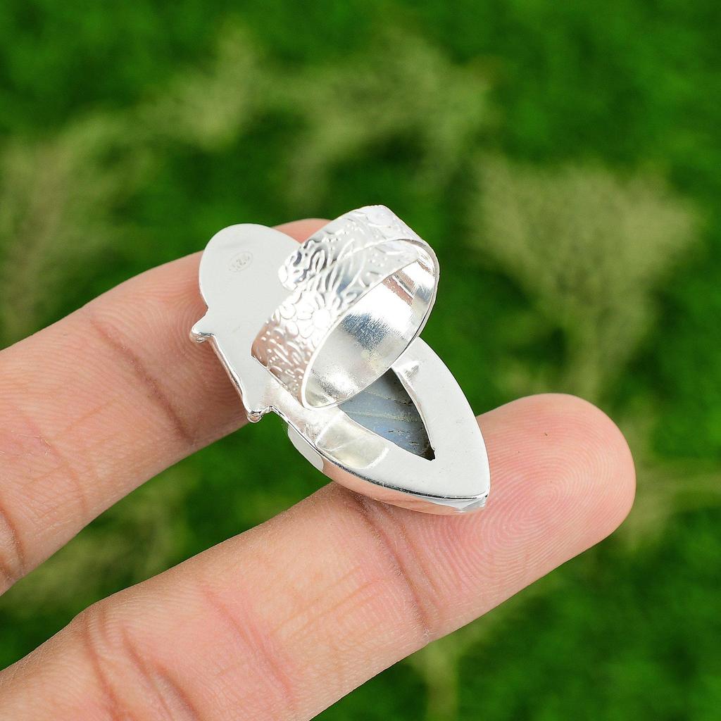 Natural Owyhee Blue Opal Skull And Bone Adjustable Ring 925 Silver For Women