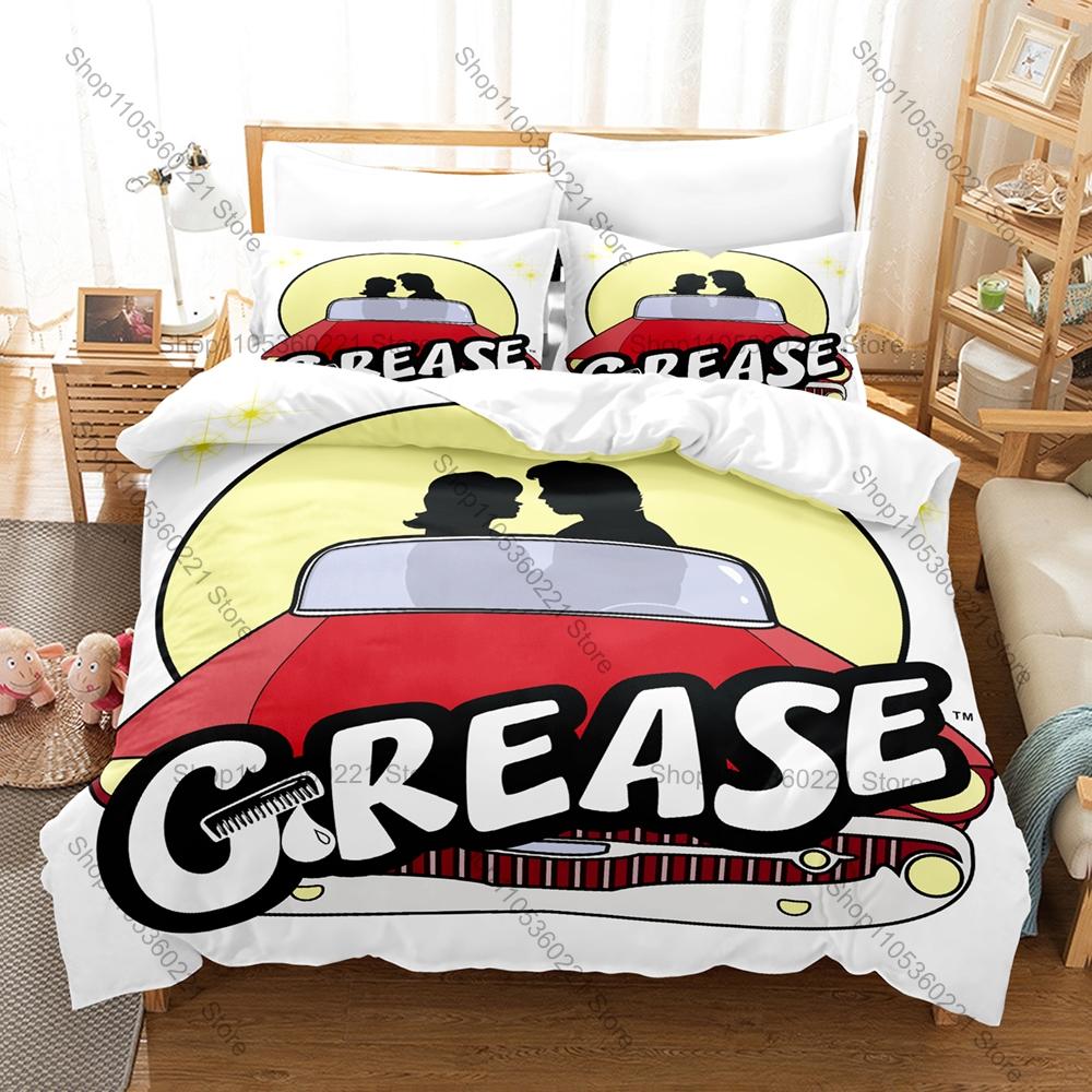 Grease Danny & Sandy Rydell High Pink Ladies 50s Retro Musical Movie HD Print Bedding Set Duvet Cover + 2 Pillowcases Bedroom