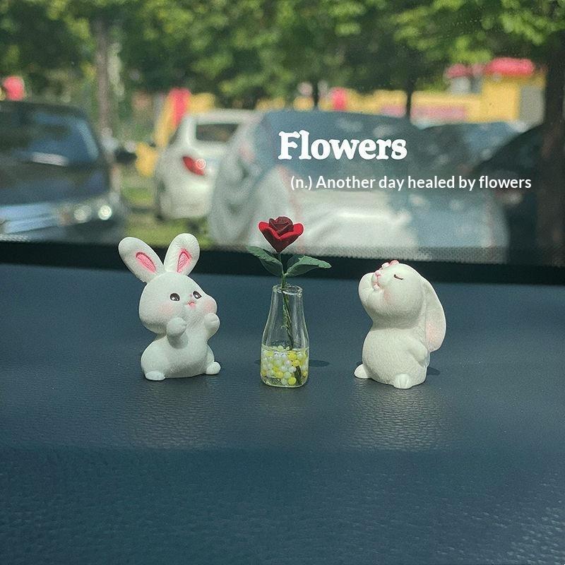 Cute Car Interior Decoration 2Pcs Rabbit Flower Vase Ornament Non-slip Center Console Decor for Drivers