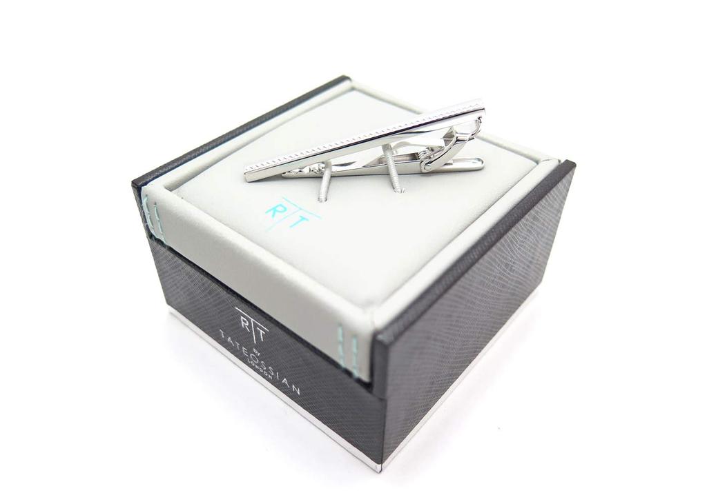 TATEOSSIAN Grid Long Tie Bar Tie Tie (Rhodium) (Tie Pin, Clip, Clip)