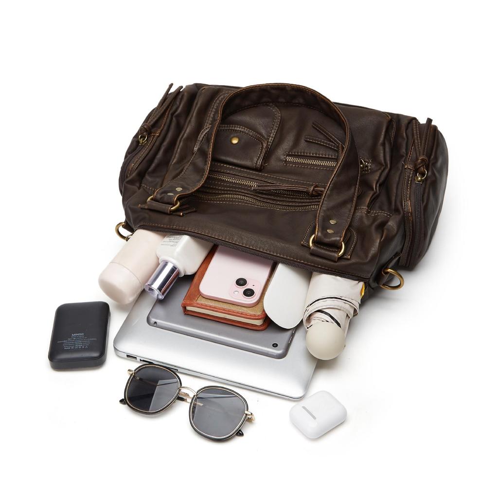 Zipper Retro Hot Girl Motorcycle Bag Large Capacity Bronze French Shoulder Bag
